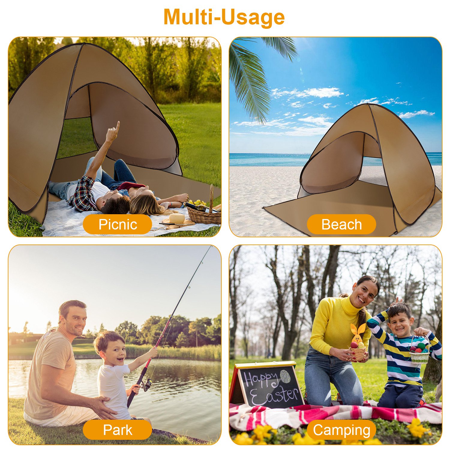 Carpa de Playa para 2-3 Personas con Ventana de Malla y Bolsa de Almacenamiento, 64.96 x 59.06 x 43.31 pulg, Anti-UV, Automática e Impermeable, para Playa, Camping, Pesca, Parque y Lago al Aire Libre — imagen 29
