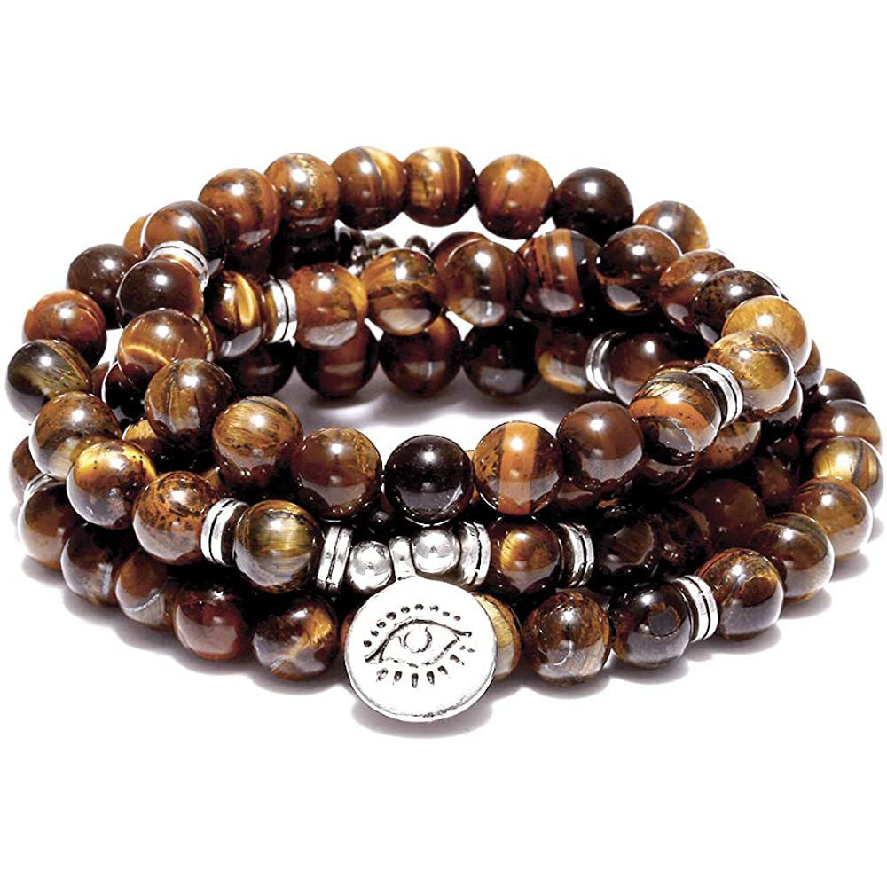 Amazon Stone Tiger Eye Stone Bracelet Necklace 108 Buddha Beads Lotus Bracelet — image 14