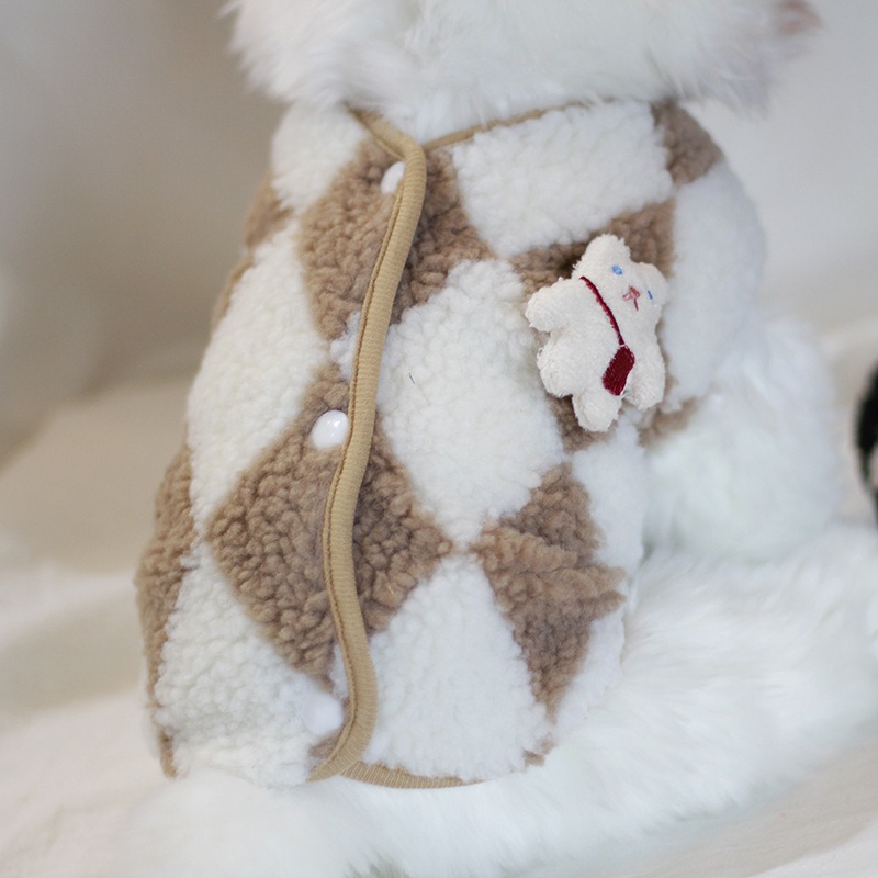 Chaqueta de invierno y otoño para perros: chaleco cálido de felpa con cuadros diamante de dos pies, nuevo — imagen 3