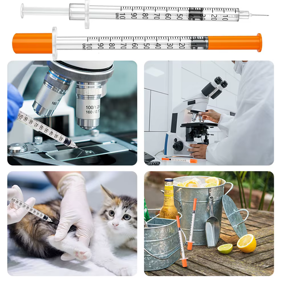 30/15/5 Piezas de Jeringas Veterinarias Desechables de Plástico de 0.5Ml/1Ml con Aguja, Aptas para Mascotas y Animales de Granja, Jeringa Manual con Aguja para Perros, Gatos y Cerdos — imagen 3