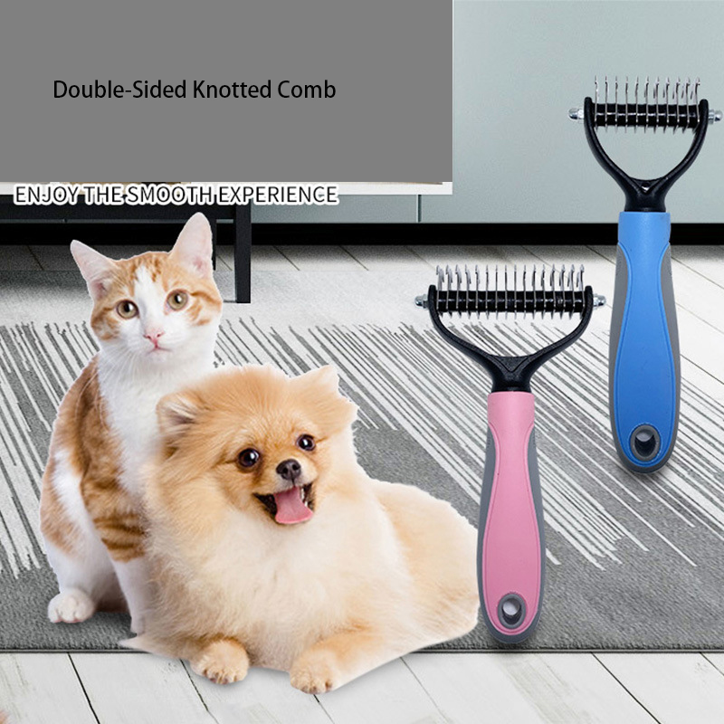 Pet Comb Cat And Dog Hair Removal Comb Brush Stainless Steel Double-Sided Knot Knife Hair Cleaning Comb Pet Grooming Supplies — image 1