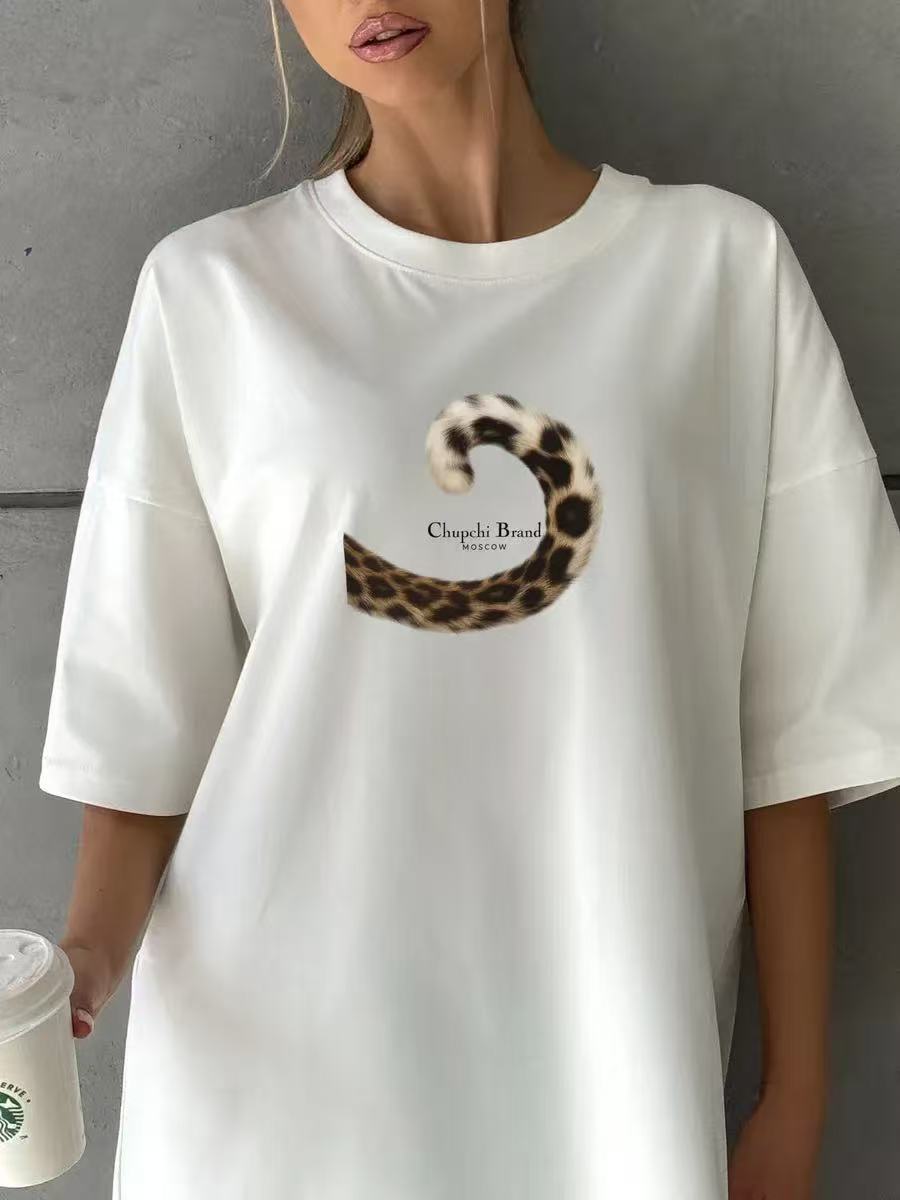 Leopard print tail printed short sleeved T-shirt for women — image 7