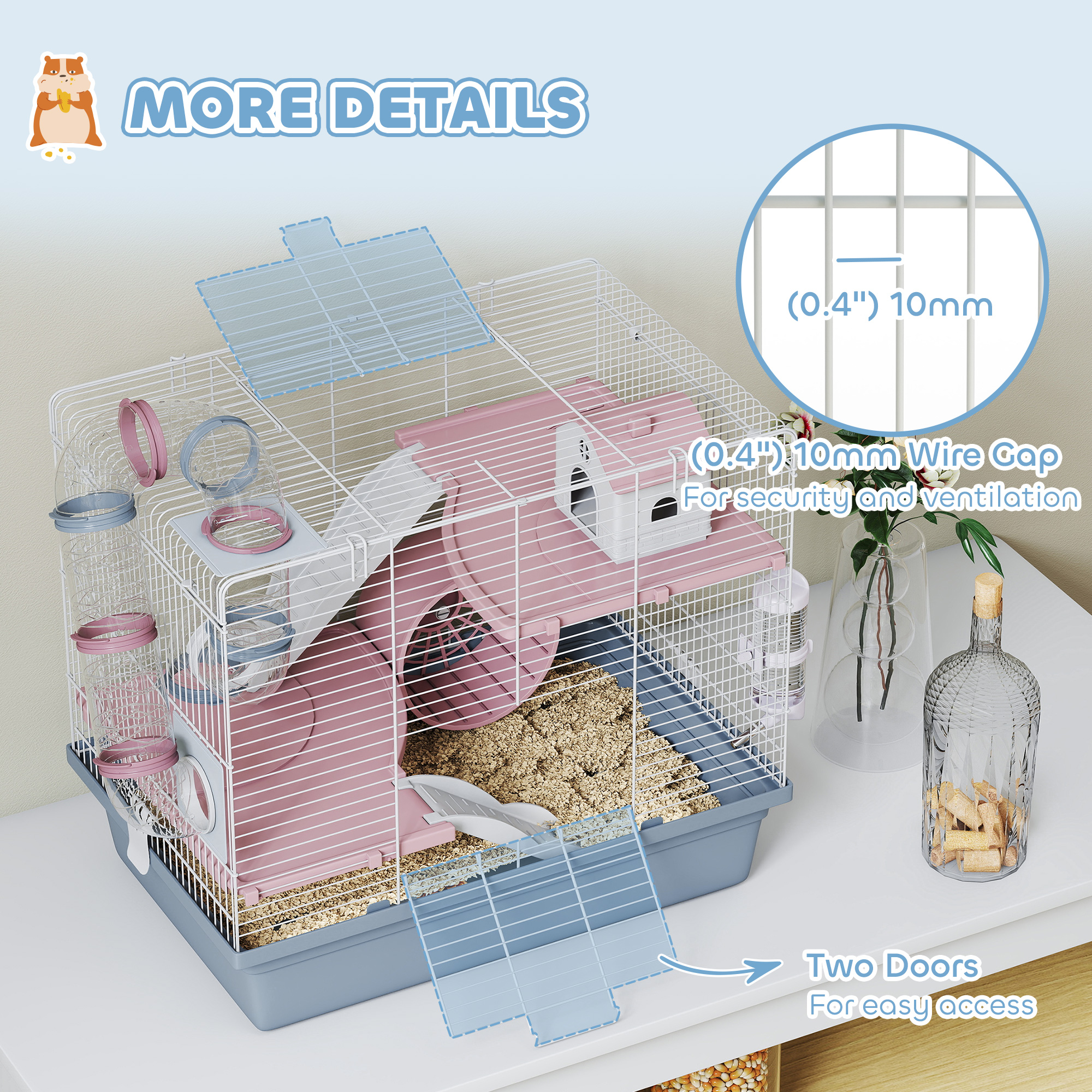 Hamster Cage, 3-Tier Small Animal Cage with Exercise Wheel, Food Bowl, Water Bottle, House, Tunnels, Ramps — image 2