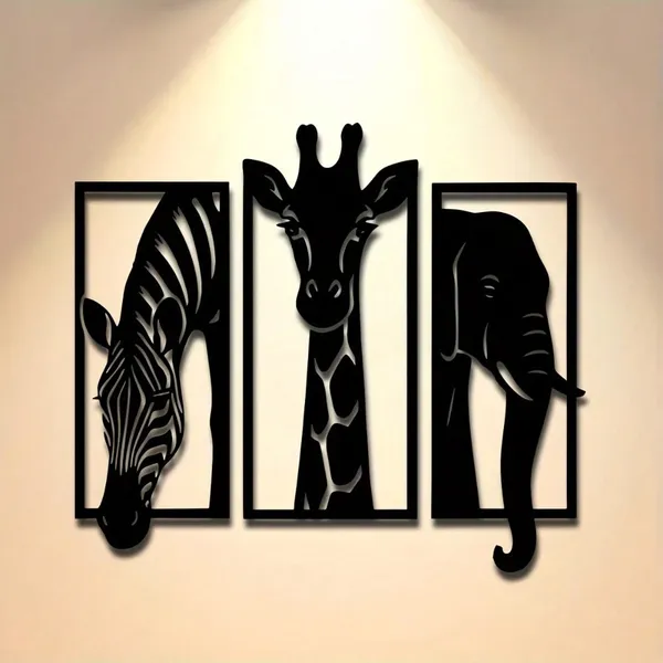 Arte de Pared Metálico con Pintura Cremosa de Animales Africanos 3 Piezas - Zebra, Jirafa y Elefante para Decoración Hogar - Envío a Temu, TikTok y Recogida en CIFbuy — imagen 5