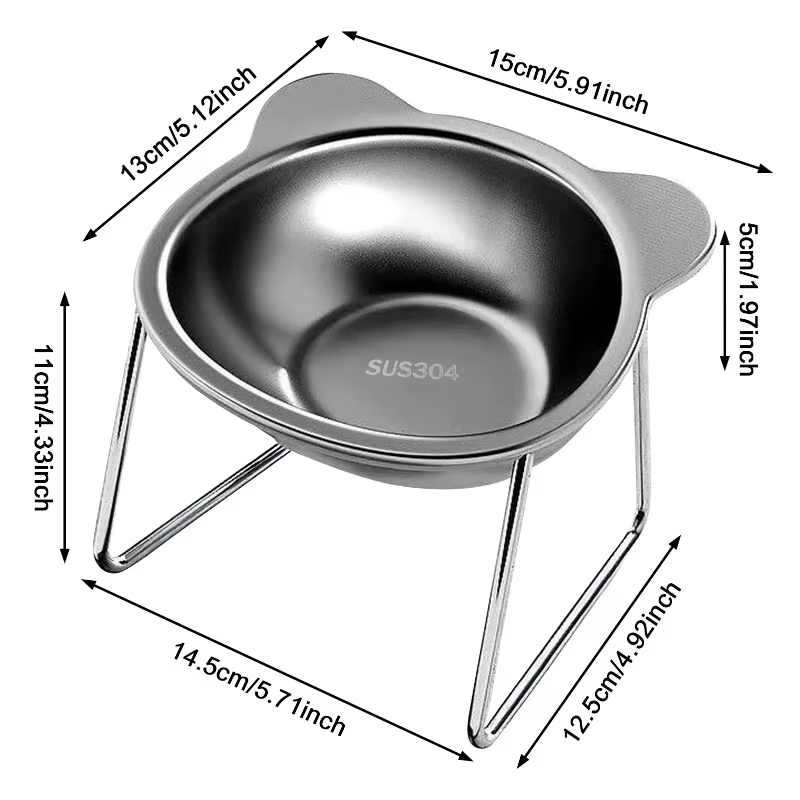 Stainless Steel Pet Bowl Slanted Anti Cervical Spondylosis for Cats and Dogs Dual Use Feeder — image 5