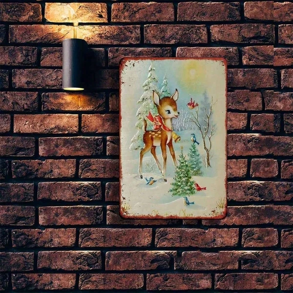 CIFbuy 1PC Rustic Iron Metal Wall Sign Winter Reindeer Snowy Woods Pattern No Text Christmas Holiday Home Outdoor Wall Art Decor Orname, Name Logiopics — image 2