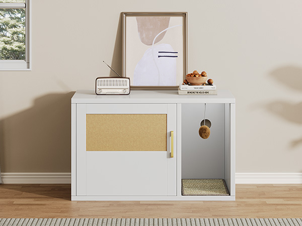 Caja de Limpieza para Gatos Multifuncional de Diseño Blanco Moderno Casa para Gatos con Lavabo y Mesa de Sílabo para Dormitorio y Salón — imagen 20