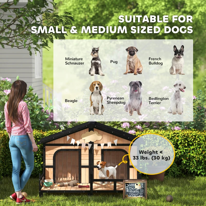 Casa para Perros Exterior, Caja de Madera Resistente al Tiempo con Porche, Techos Abatibles y Varios Paquetes Enviados. Por Favor Preste Atención a las Dimensiones y Peso en los Detalles — imagen 6