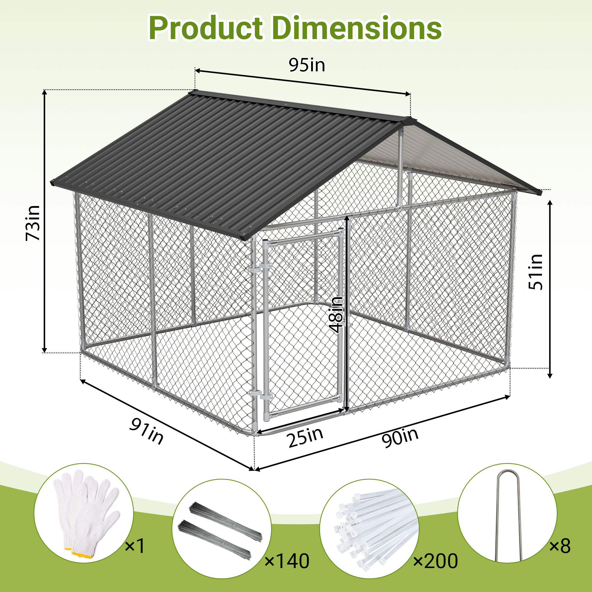 Perrera Robusta para Exterior de 7.5'x7.5' para Perros Grandes, Jaula de Malla Metálica Recubierta Antioxidante con Techo Metálico Resistente, Cerradura Segura y Recinto Metálico para Todo Clima — imagen 4