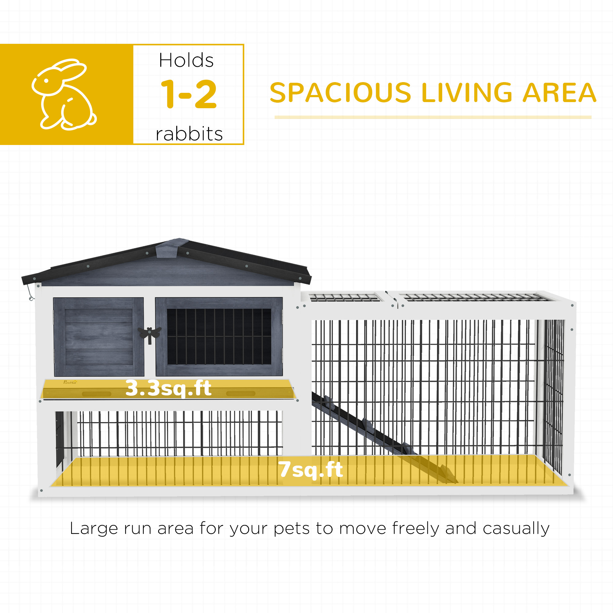 2 Level 59" Outdoor Rabbit Hutch With Openable Top, Dark Gray — imagen 4