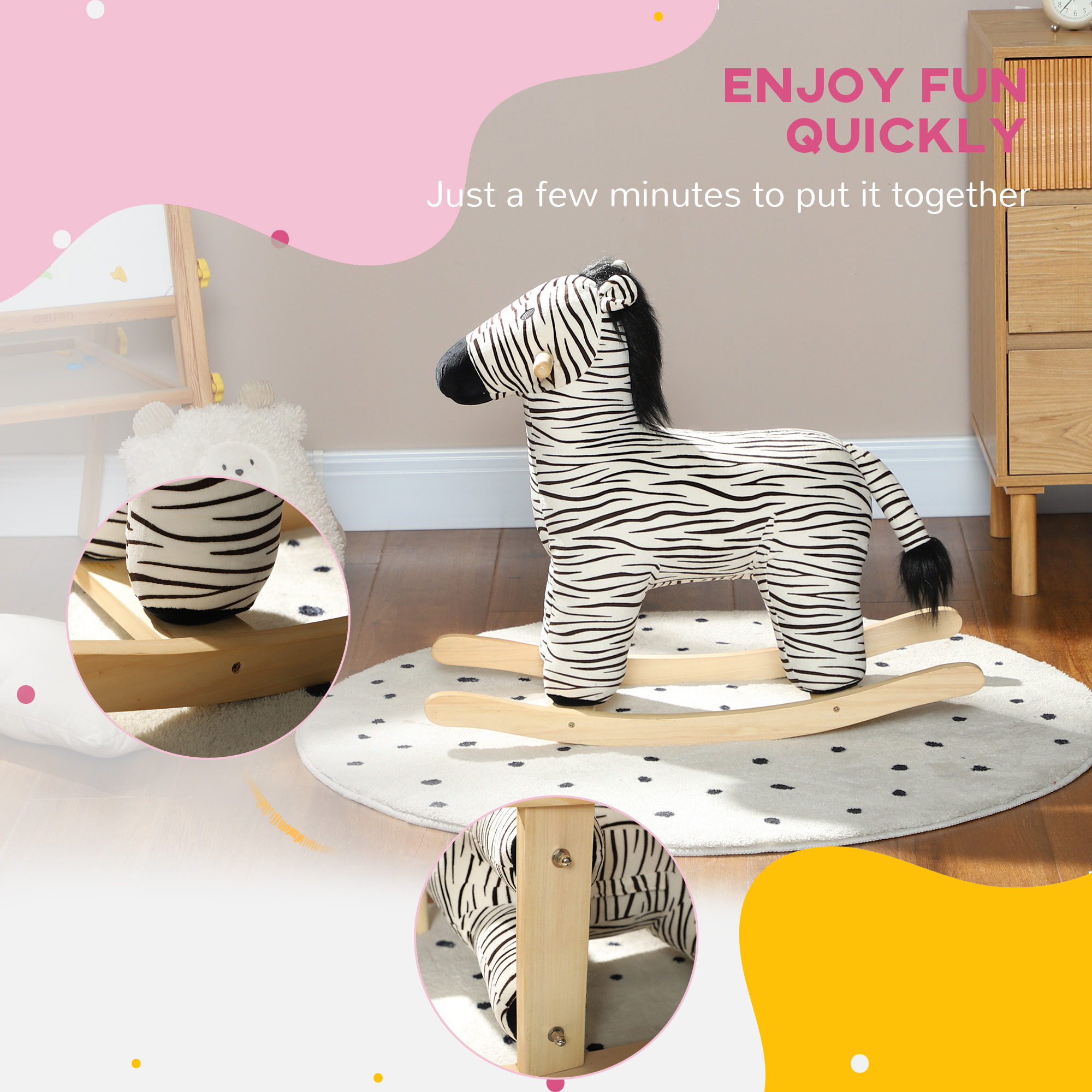 Caballo de Madera con Sonido Realista de Zebra para Niños de 2 a 4 Años, Negro — imagen 5