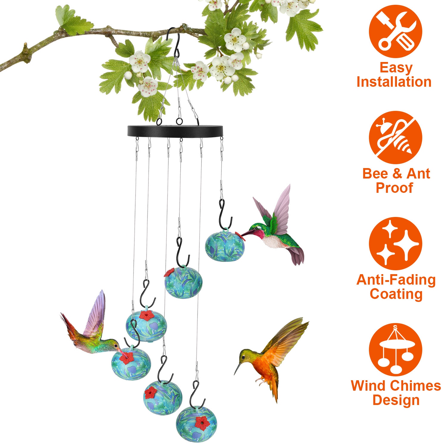 Cascabelas Colibríes Comedor de Humo Insecticida y Abeja Prueba para Exterior Pendiente para Observación Decoración para Jardín Terraza Patio Balcón — imagen 7