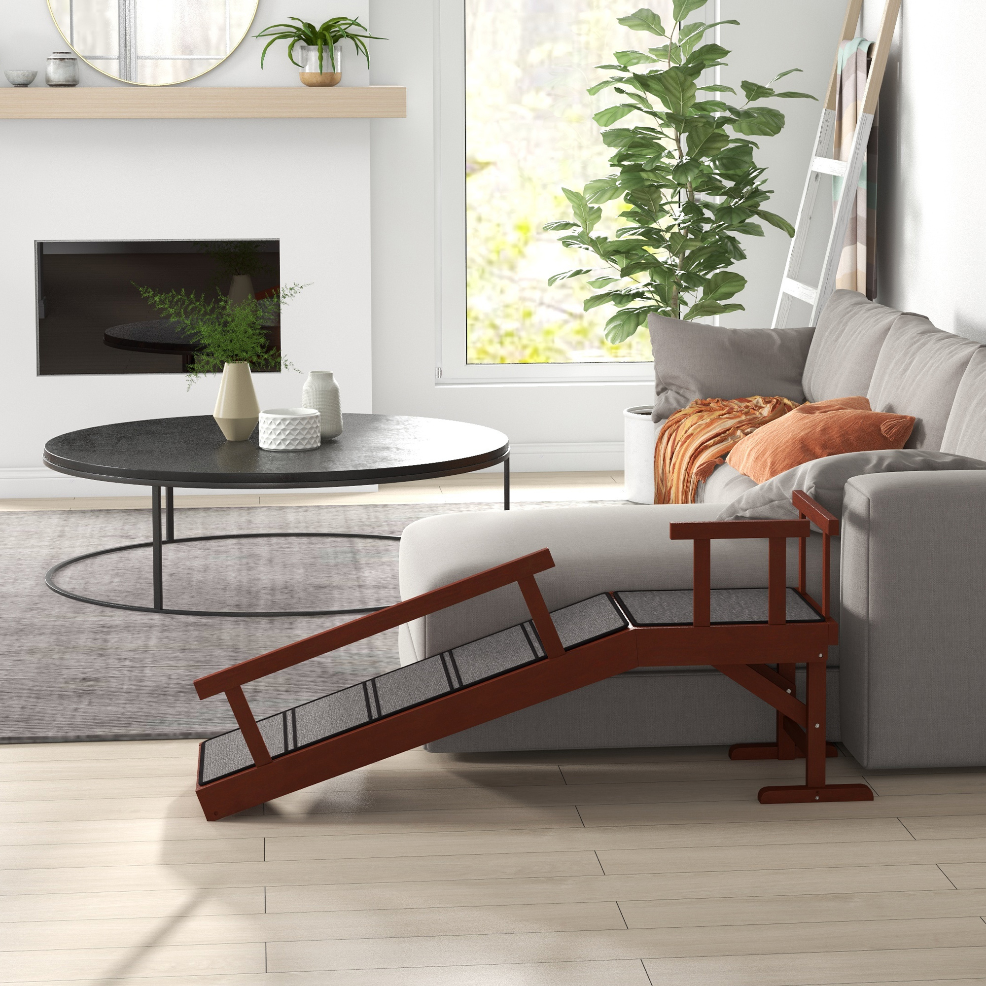 Paso de Madera para Perros con Guardarrallas Removibles, Superficie Antideslizante, 49" de Largo, Marrón — imagen 6