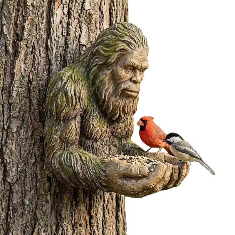 Tree Face Bird Feeder Resin Tree Hugger Sculpture Outdoor Garden Hanging Wild Bird Food Container Yard Decor Ornament — image 5
