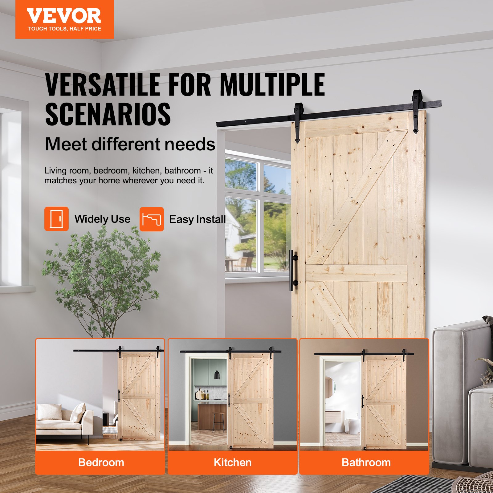 Barn Door And Hardware Kit, 42" X 84" Wood Sliding Barn Door, Smoothly And Quietly, Barn Door Kit With 8-in-1 Floor Guide And Door Handle, Spruce Wood Panelled Slab, Easy To Install — imagen 4