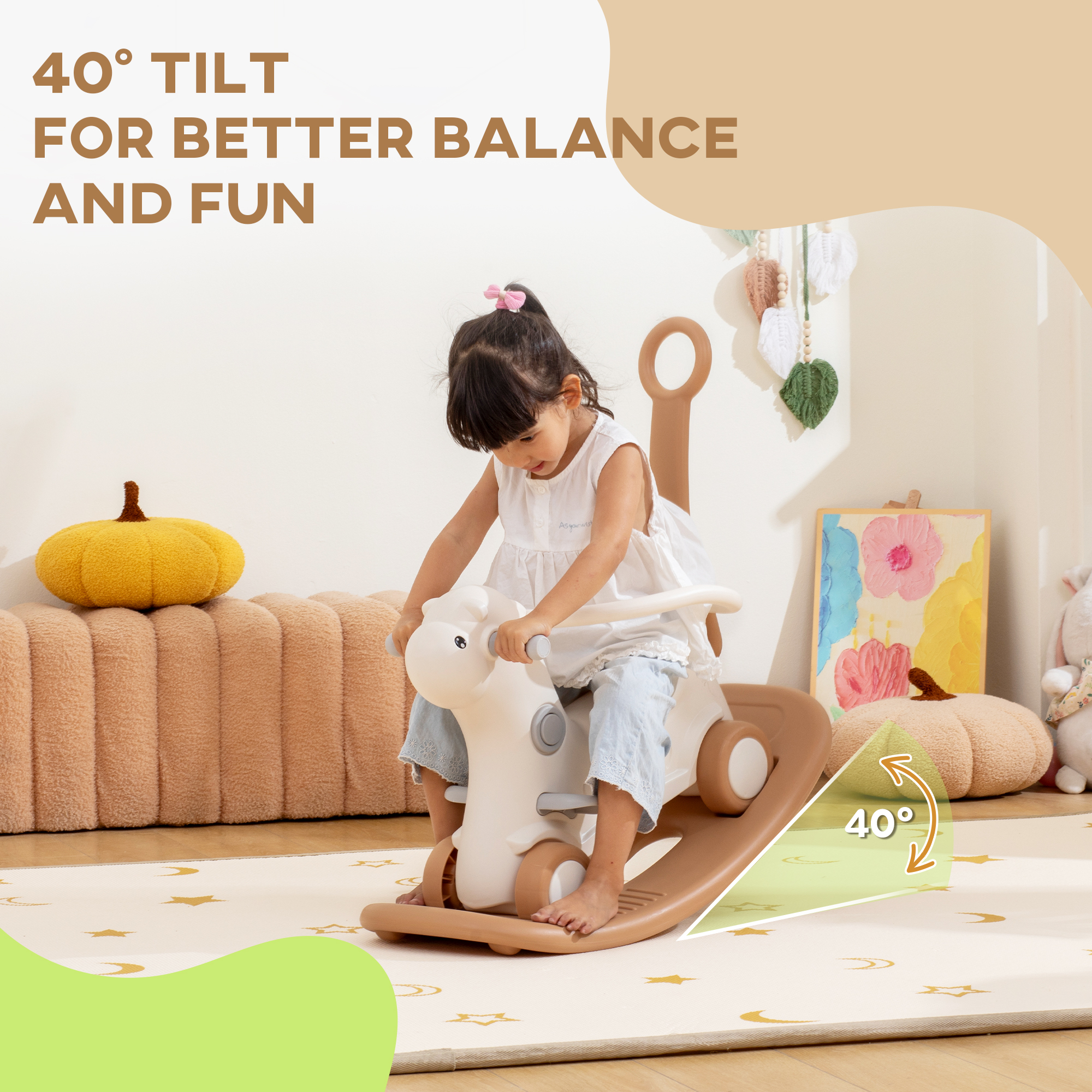 Rocking Horse for Toddlers 1-3 Years, 4-in-1 Baby Rocking Horse with Detachable Balance Board and Push Handle, Brown — image 3