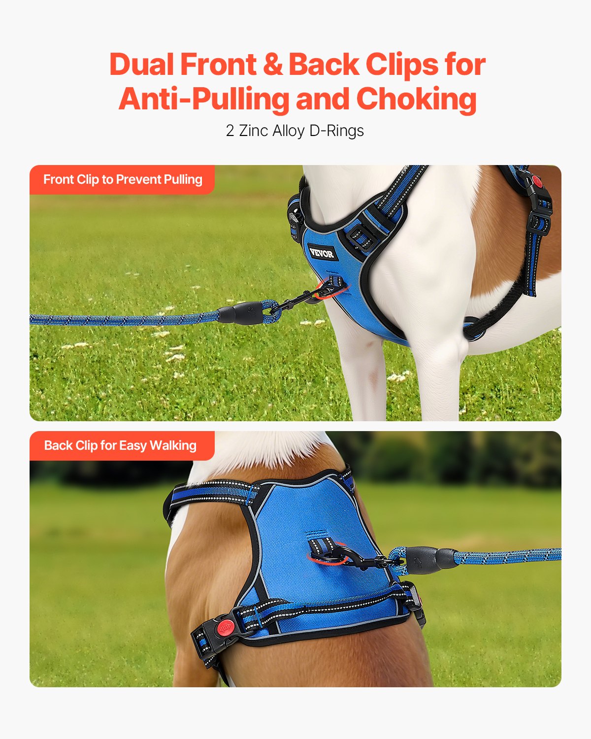 Arnes de Perro para Grandes Razas - Arnes Pet Sin Tirar, Ajustable con Cuerda de 5 pies, Manija, Anillos Metálicos, Cerraduras, Cosido Reflectante y Tela Oxford 600D — imagen 2