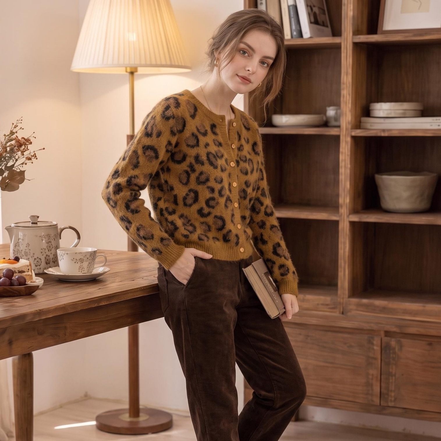 Leopard print V-neck sweater — image 9