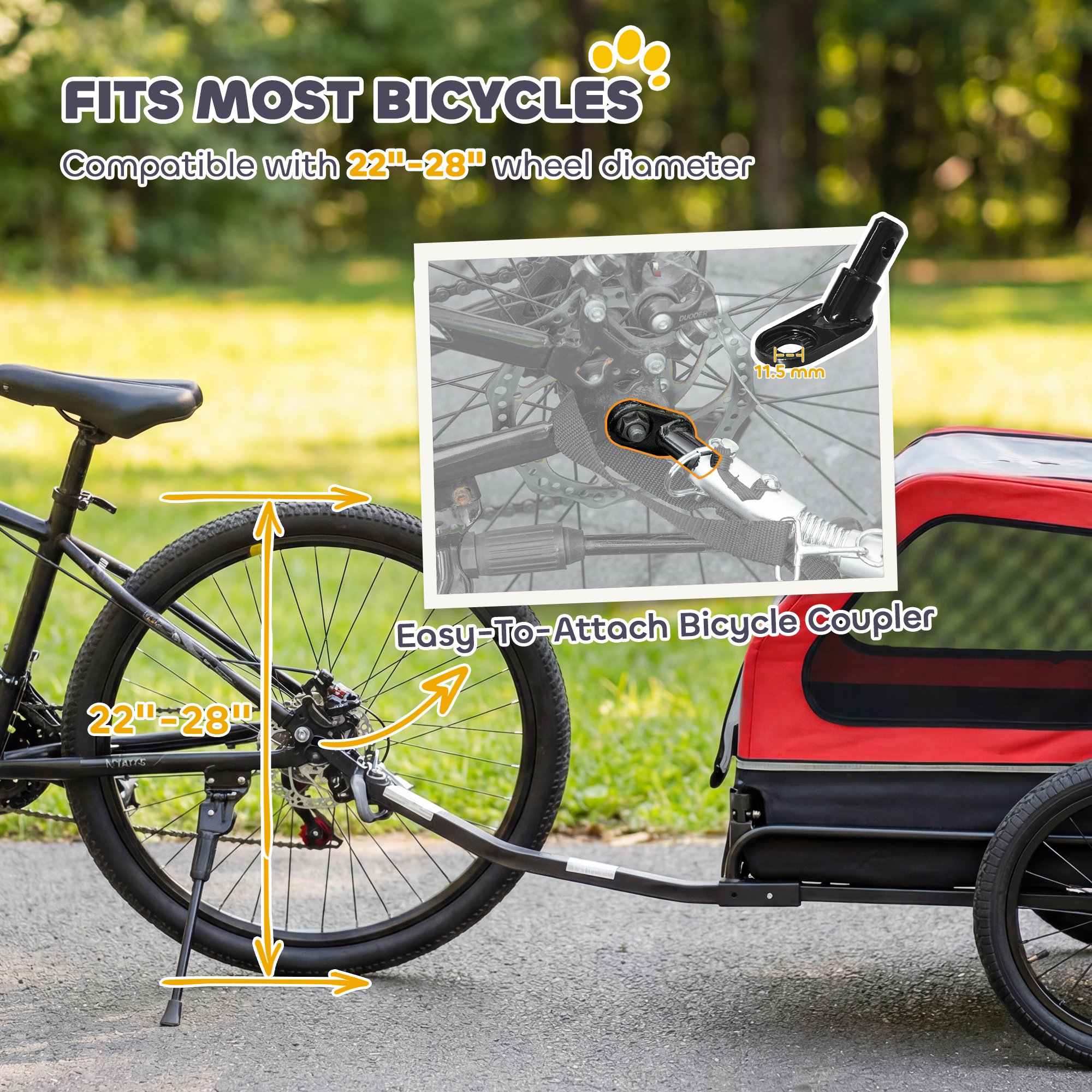 Remolque para Perros de Bicicleta para Pequeños y Medianos Canes, Coupler Universal para Bicicletas, Rampilla Plegable y Portón Traslacional Rojo — imagen 8