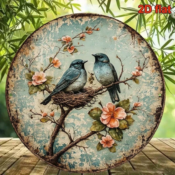 CIFbuy 1pc Vintage Bird Nesting Wall Decor 8x8in, "" Decor 8x8in, Round Sign Spring Birds Nest Plaque Frameless HangingTikTok, Logigiics — image 5
