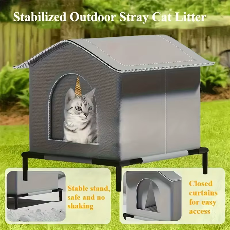 Stray Cat Houses with Mat Waterproof Summer Cool Shelter Foldable Pet Cave Nest Sleeping Beds for Outdoor Cats Small Dog Puppies — image 4