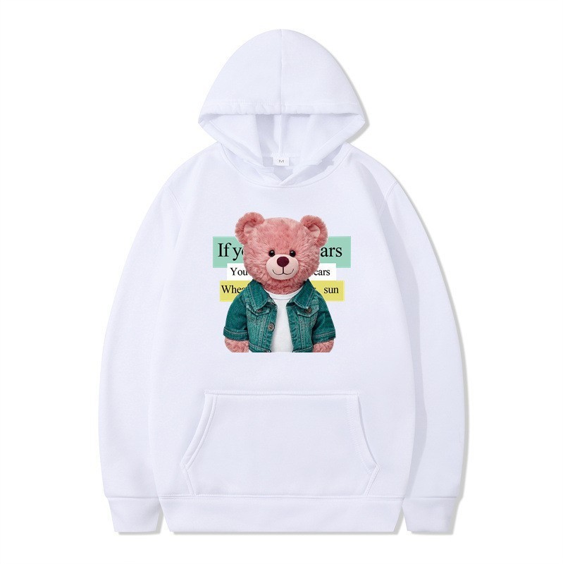 Bear Print Women's Long Sleeve Hooded Sweatshirt Bulk — image 13