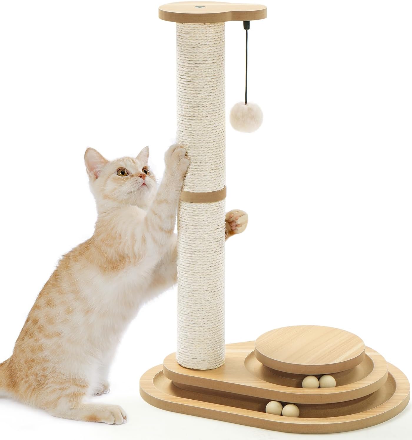Poste de Rastrillado para Gatos Mediano con Dos Capas de Sisal, Juguetes Interactivos para Indor, Bola Colgante de Madera para Kitten — imagen 1