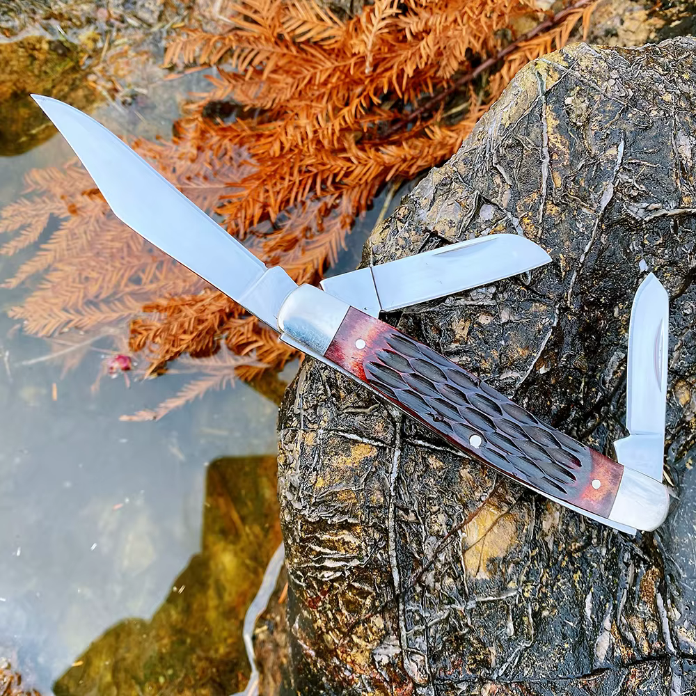 Watchman Knife Trapper Slip Joint Folding Three Blade Pocket Knives Classic Traditional Hunting Fishing Camping — image 3