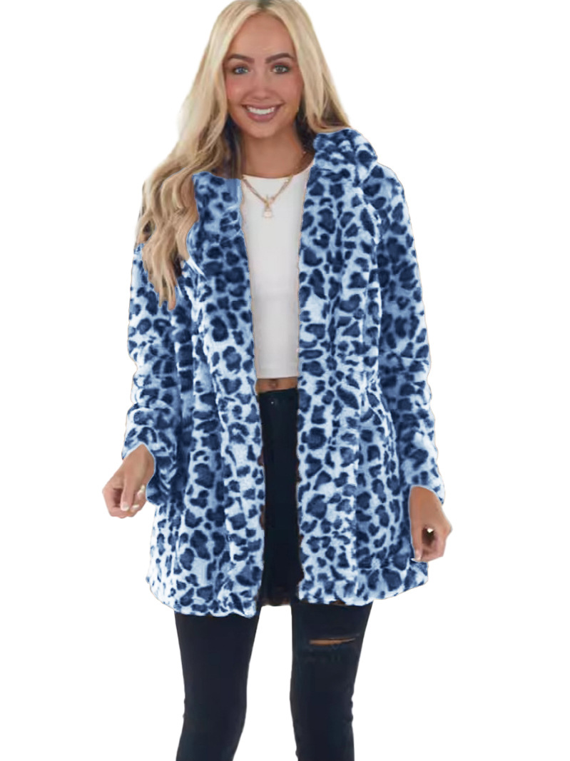 Chaquetón de moda con estampado de leopardo en pelo de conejo, largo medio — imagen 6