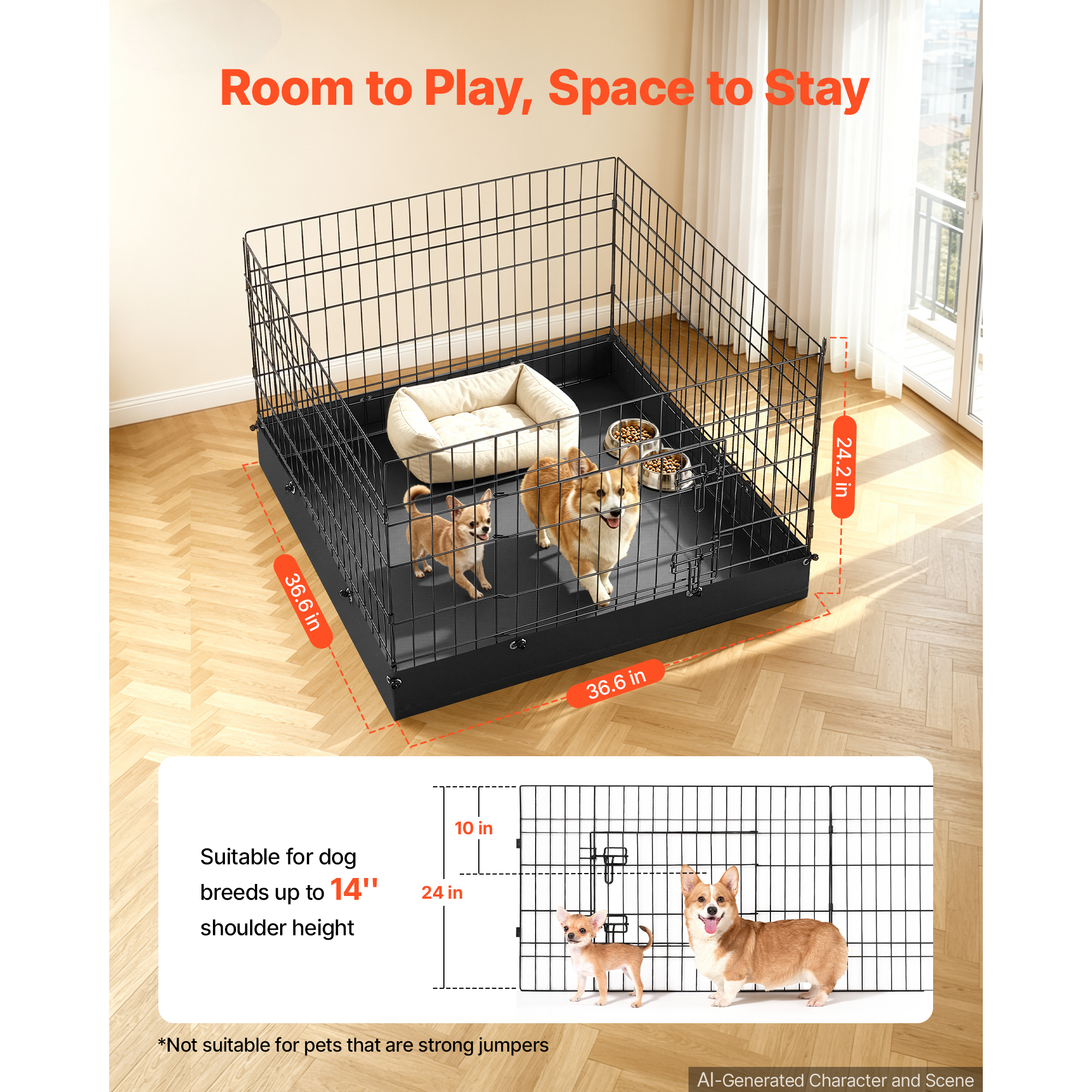 Dog Playpen 24 Inch 4 Panels Foldable Exercise Pen With Bottom Pad, Indoor Metal Pet Fence With Door, Heavy Duty Puppy Crate Kennel, Pet Playpen For Dogs, Cats, And Other Small Animals, Black — image 4