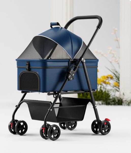 Pet Stroller Lightweight Foldable Detachable Dog Cat Travel Stroller One-Button Folding Carry Basket — image 3
