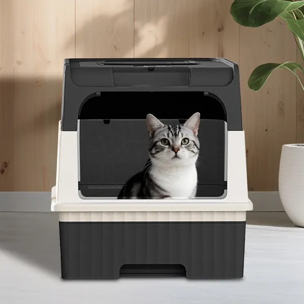 Caja de Arena Mágica Cerrada Total, Acceso Frente y Superior, Cajón Retraible, Control Anti-Espuma de Olor, Grande para Gatos Grandes — imagen 3