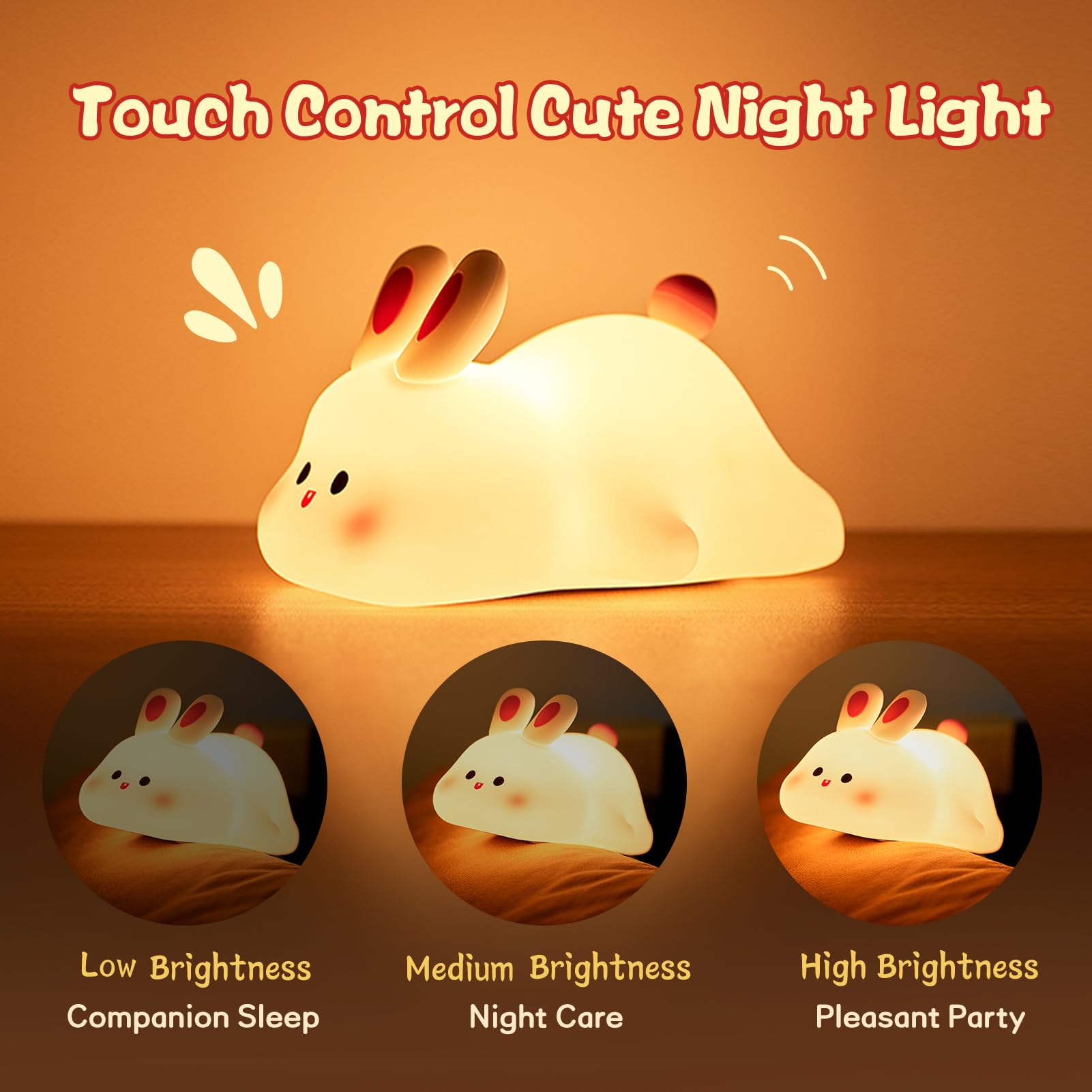 Lámpara de Noche LED con Sensor Táctil y Cara Grande de Conejo de Silicona, Regalo Navideño para Niños — imagen 1