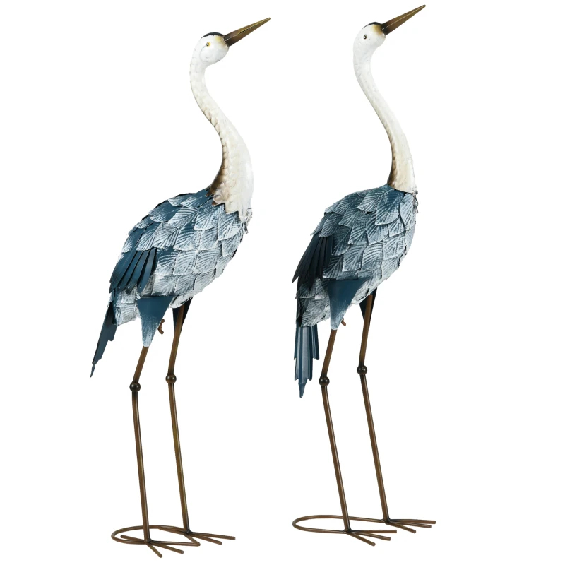 Crane Garden Statues, 28.5 29 Standing Bird Sculptures, Metal Yard Art Decor, Landscape Decoration Set Of 2, Blue — imagen 2