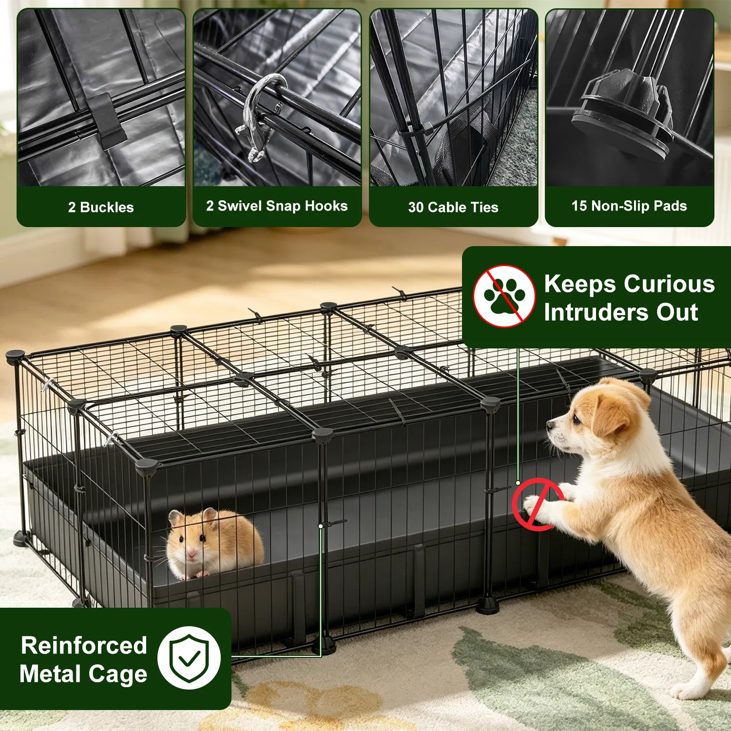 47x24x12" Guinea Pig Cage Small Animal Playpen DIY Metal Pet Enclosure with 20 Panels Waterproof Floor Mat for Hedgehogs Chickens Ducklings Rabbits Hamsters — image 7