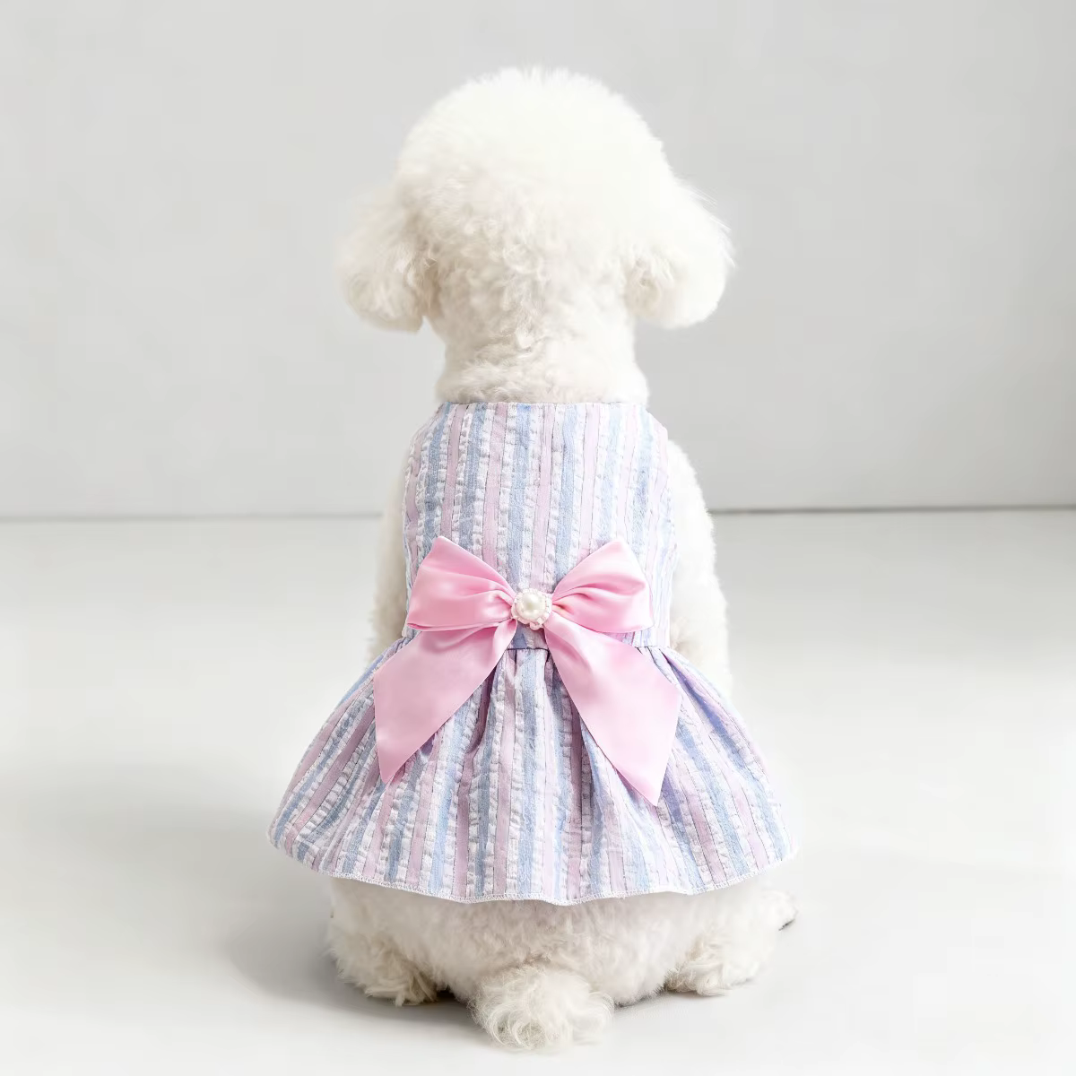 Kawaii Vertical Striped Summer Pet Clothes Soft with Bow Pet Dog Skirt Elastic Thin Dog Princess Dress — image 5