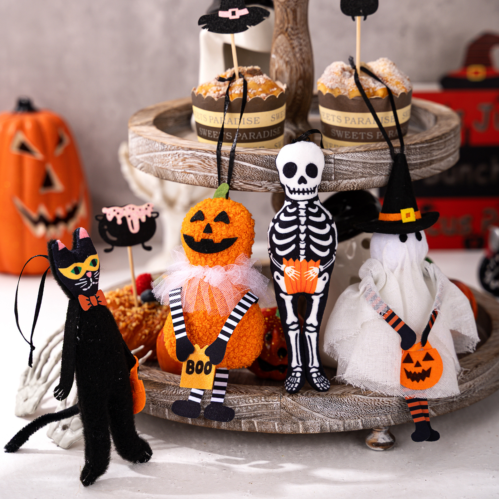 HaoBei Halloween Decorative Hanging Ornaments Pumpkin Black Cat Ghost Skull Festival Home Party Small Hangings — image 3