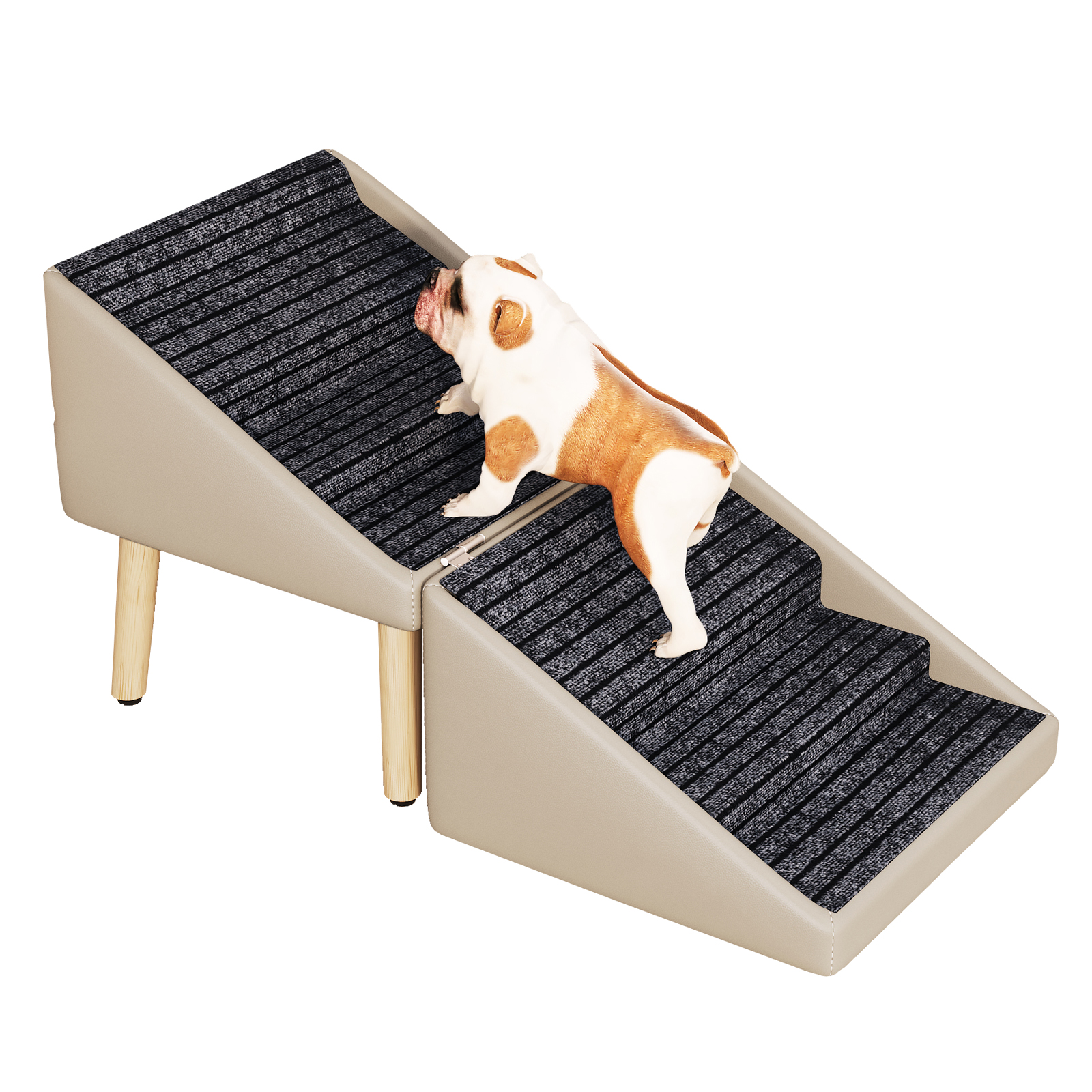 Paso para Perros para Cama y Sofá - Escaleras de Madera 2 en 1 para Perros Grandes, Medianos y Pequeños, Diseño Split con Superficie Antideslizante Gris Claro — imagen 21