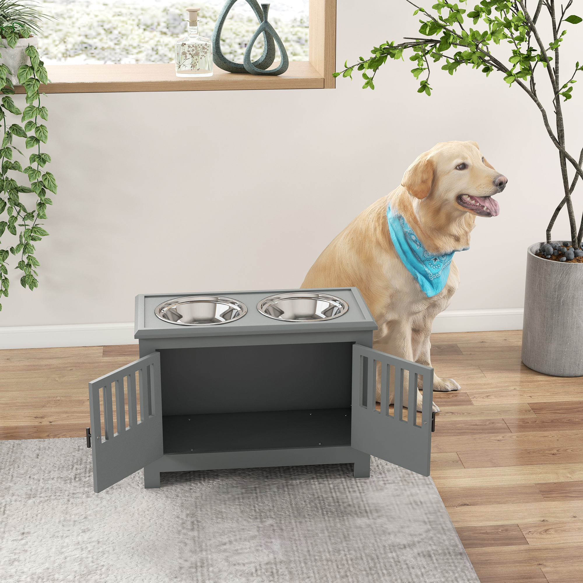 Dog Food Storage Cabinet with Bowls & Dog Feeding Station, Gray — image 8