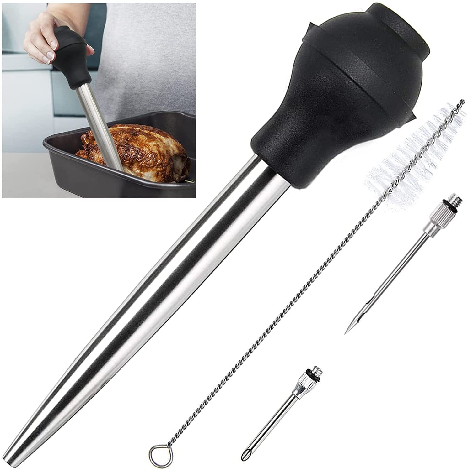 Stainless Steel Turkey Needle Chicken Pump Silicone Chicken Pump Turkey Seasoning Pump Tool Silicone Oil Suction Pipe — image 12