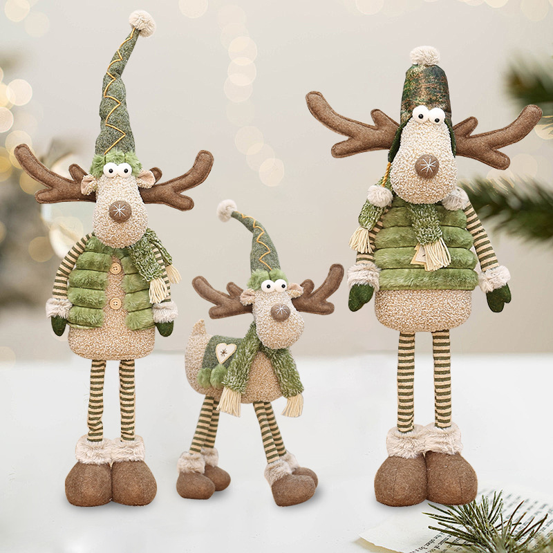Christmas Decoration Green Fabric Pointed Hat Reindeer Figurine for Hotel Window Display and Scene Arrangement — image 4
