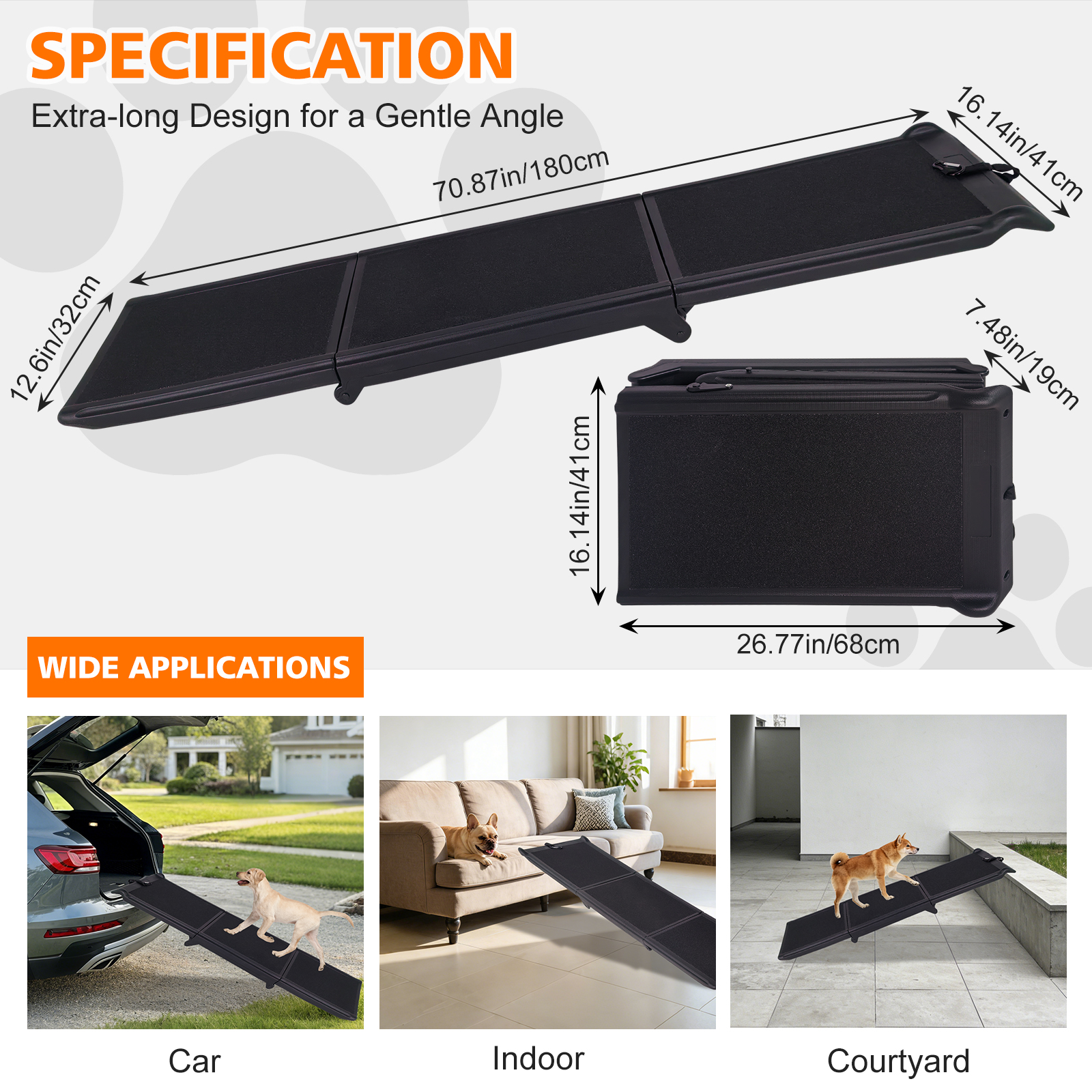 Paso para Perros de Auto Reversible 71"x16" - Rampas Portátiles con Superficie Antideslizante para Perros Grandes, Escalera para Mascotas para Camiones y SUV — imagen 4