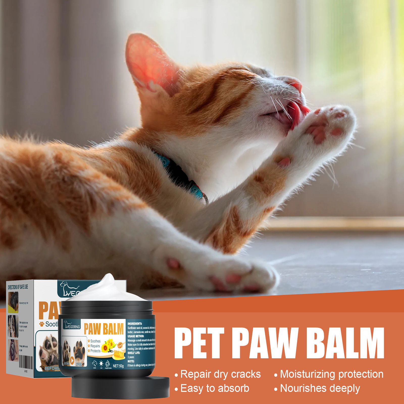 Cremas para Patas de Mascotas Yegbong - Protector de Pieles Secas y Arrugadas para Perros y Gatos con Aceites Naturales — imagen 3