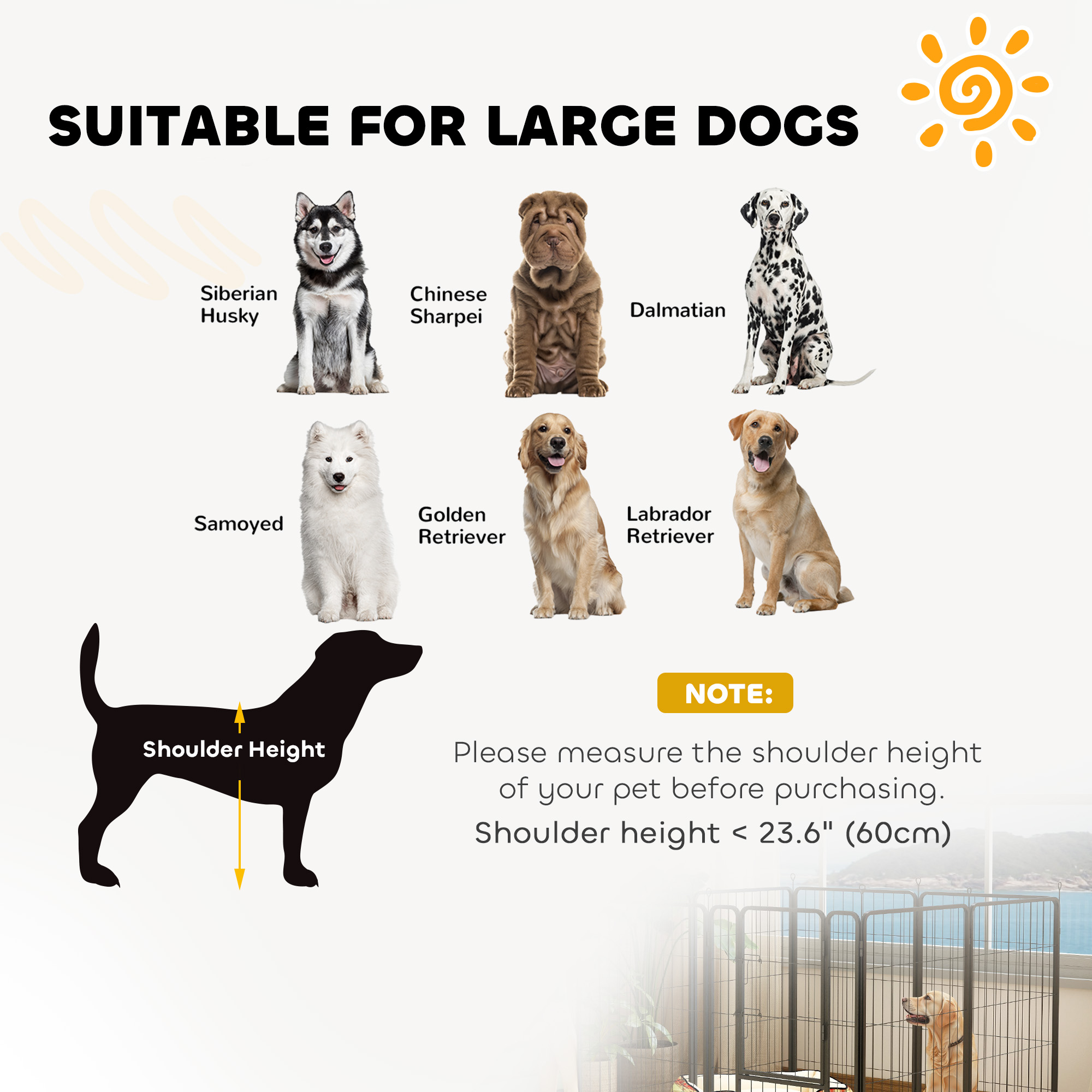 Caja de Ejercicio para Perros, Jaula de Almacenamiento para Mascotas, 8 Paneles Metálicos para Canes Medianos y Grandes, Negro — imagen 8
