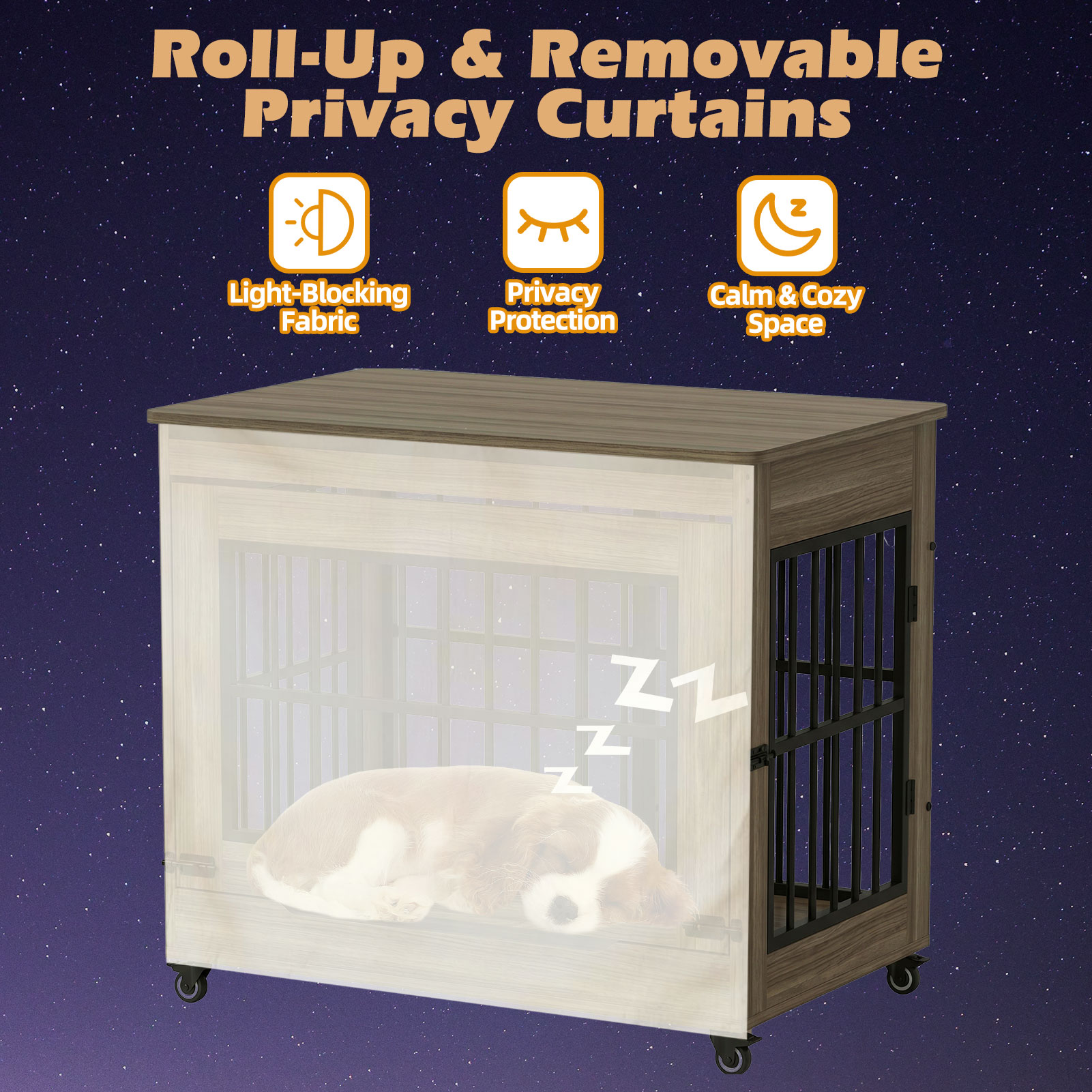 Dog Crate Furniture, Double Door Wooden Indoor Dog Kennel Furniture, Decorative Pet Cage End Table With Wheels For Medium And Small Breed Dogs, Size M, Greige — image 30