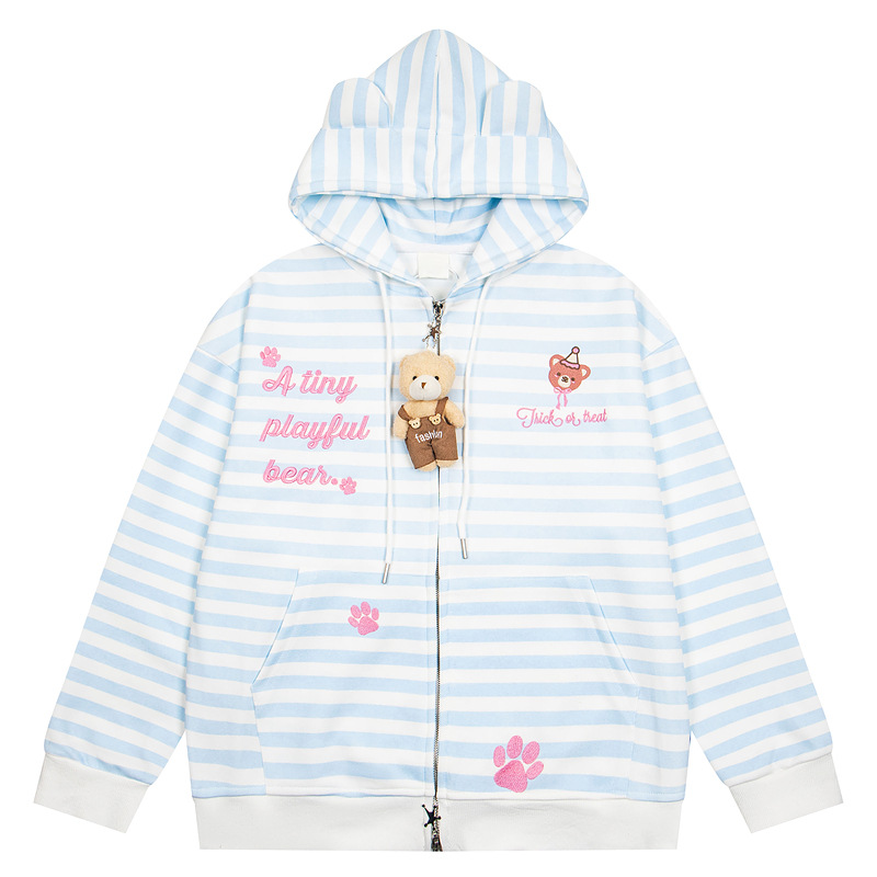 Striped teddy bear embroidered cute cardigan jacket — image 3