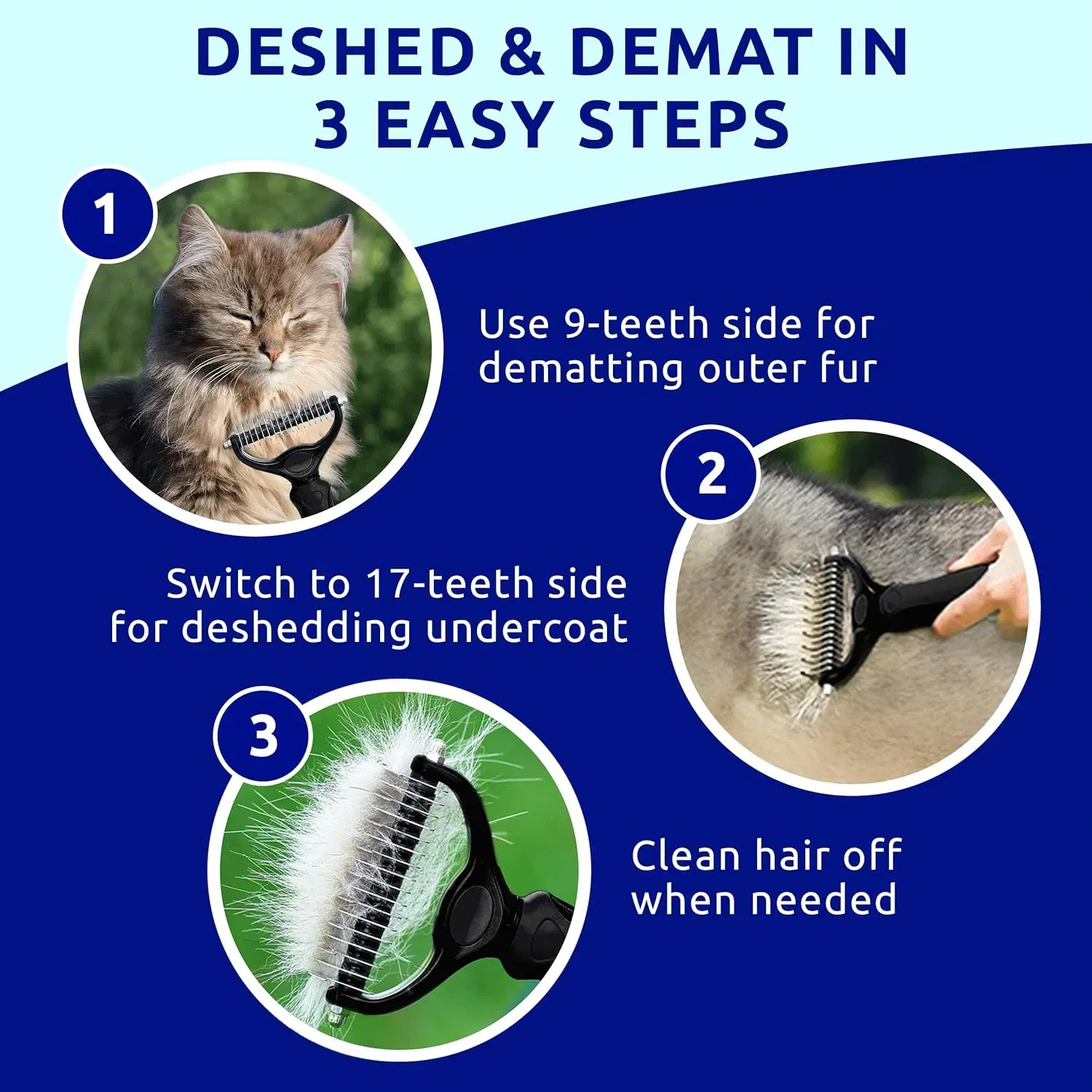 Black pet hair removal dog brush for hair removal - indoor cats use cat brush, long and short haired dogs use double-sided cat brush for hair removal and beauty tools, skin friendly — image 5