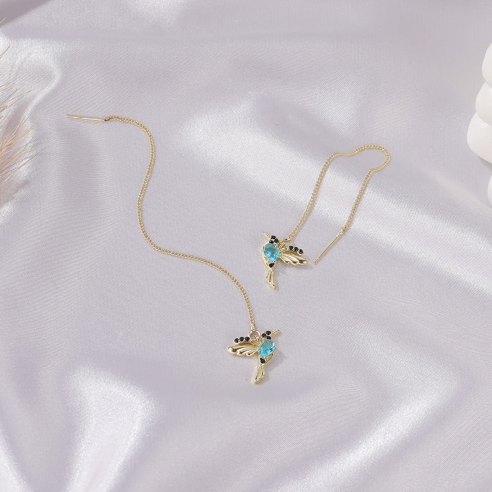 Fashion Jewelry New Unique Little Bird Drop Long Hanging Hummingbird Earrings For Women Elegant Girl Tassel Crystal Pendant Earring Jewelry — image 3