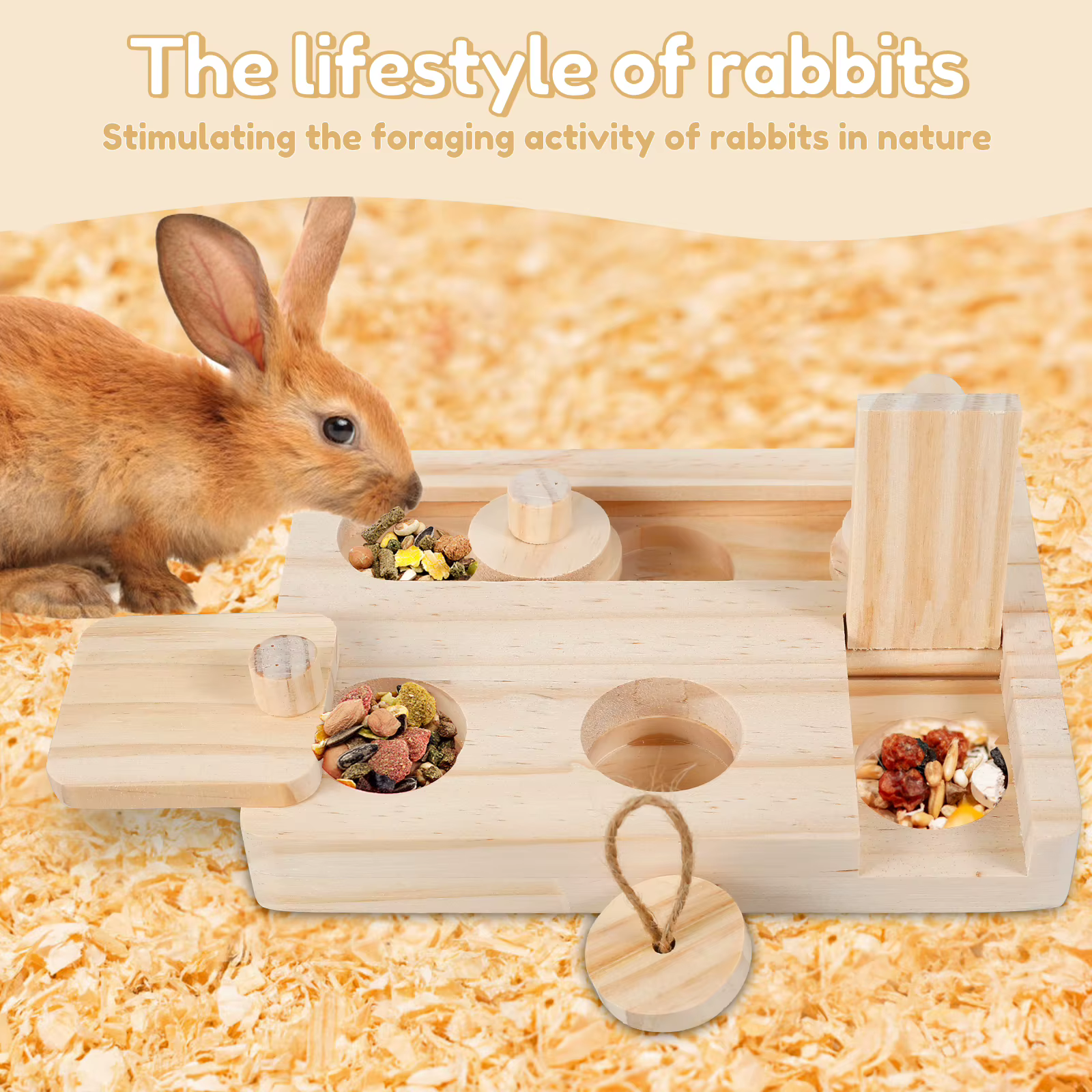 Juguetes de Forraje en Madera para Roedores 6 en 1 - Comida Interactiva para Conejos y Hamsters — imagen 4