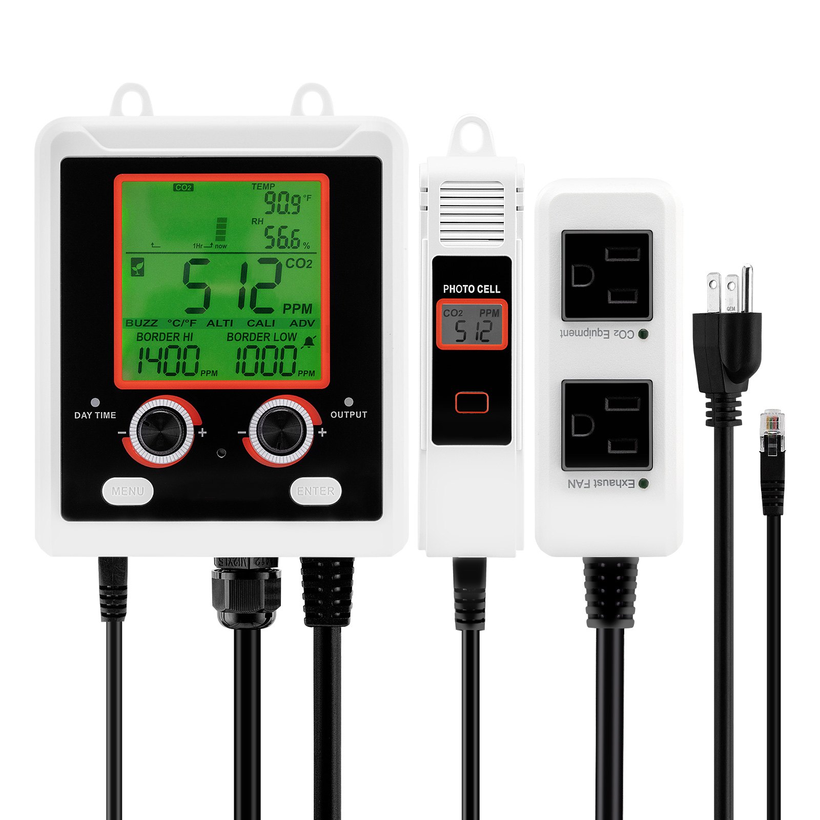 Carbon Dioxide Monitoring Controller, Dual Outlets Carbon Dioxide Controller, CO2 Meter Monitor Day And Night Detection Feature, NDIR CO2 Sensor For Green House, Laboratories, Classrooms, Home — image 1